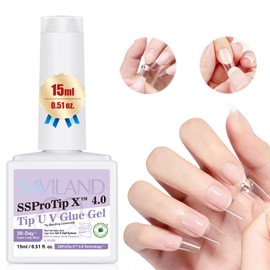Saviland SAVILAND Gel Nail Glue 15 ml, 30-Day Super Strong Nail Glue for False Nails & Press on Nails 4 in 1 UV Nail Glue Extra Strong Castor Oil VE Gel Glue with Brush for Acrylic Nail Tips Nail Art Home Use