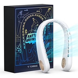 TORRAS L3 Portable Neck Fan 360° Cooling Fan 8H Using Wearable Bladeless Neck Fans Wind up and down Personal Neck Fan 4000 mAh Rechargeable Fan for Travel/ Home/ Office, 3 Speeds Cooler (Pearl White)