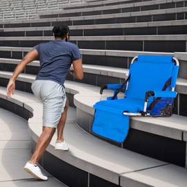 HIGH POINT SPORTS Foldable Stadium Seats for Bleachers with Back Support, Bleacher Seats Chairs with Back and Cushion, Portable Folding Stadium Chairs with Armrest and Cup Holder, Blue