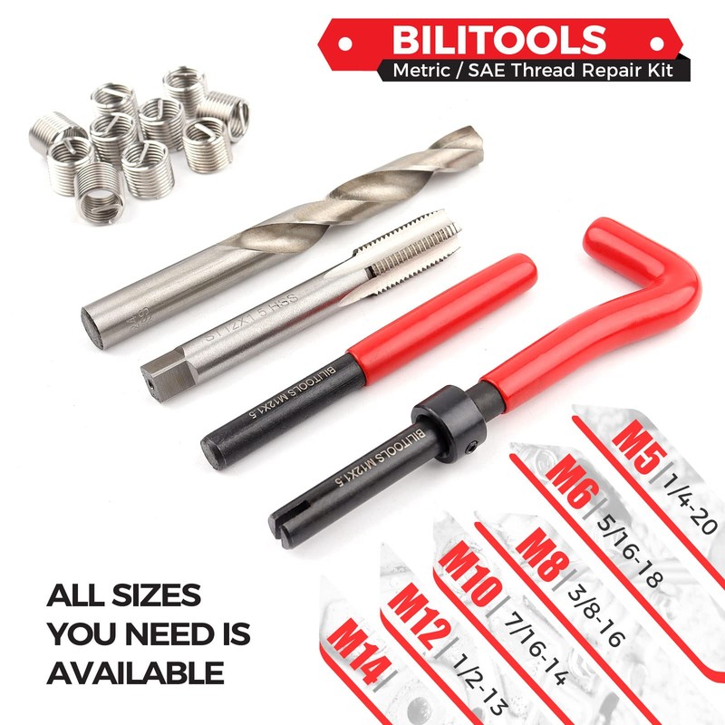 BILITOOLS 7/16-14 inch Thread Repair Kit, HSS Drill Helicoil Repair
