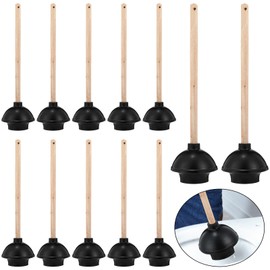 Dandat 12 Pcs Rubber Toilet Plunger with Double Thrust Force Suction Cup Long Wooden Handle Toilet Bowl Plunger Heavy Duty Pump Clogged Solution for Bathroom Stores Restaurants, Black