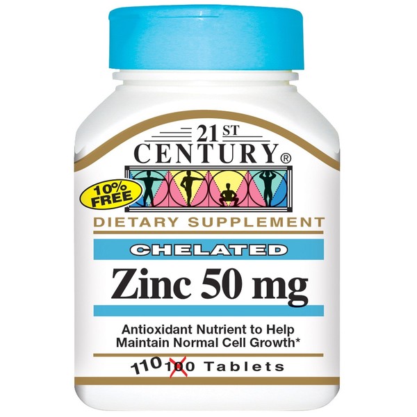 21st Century Zinc 50 Mg (Chelated) Tablets, 110 Count (Pack of 3)