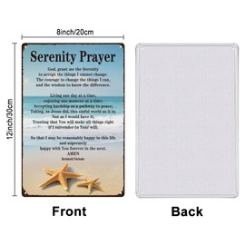 SUPERDANT Serenity Prayer Metal Signs Scripture Tin Sign Beach Vintage Tin Signs Vintage Wall Art Starfish Retro Decor for Living Room Bedroom Church Beach House Retro Metal Decoration