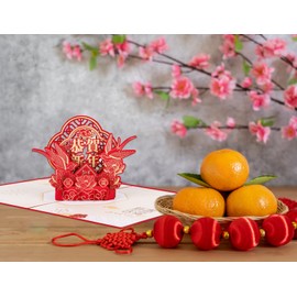 FLYAB Chinese New Year Card 2024 Year of the Dragon Pop Up Card Chinese Lunar New Year Card for Kids Family Friends Spring Festival Party Favors Happy Chinese New Year Gifts Cards with Envelope