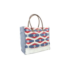 American Bison Woven Aztec Tote Bag with Hair-on-Hide Trim & Leather Straps – Western Boho – Fringe Detail – Women’s Oversized Shoulder Bag