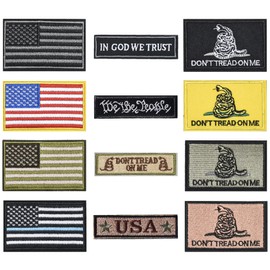 TXSN 12PCS American Flag Patches Bundle, Tactical Morale Patches Full Embroidery Loop and Hook Fasten Patches Set for Caps, Bags, Backpacks, Harness, Vest, Military Uniforms,Tactical Gears Etc