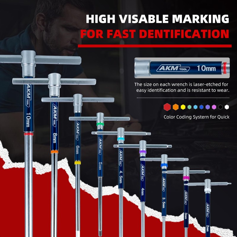 AKM TOOL 11 Pcs 3-Way T-Handle Hex Allen Key Wrench