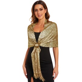 KUNINDOME Sparkling Metallic Shawls and Wraps with Buckle,for Evening Party Wedding Bride Bridesmaid, Gold