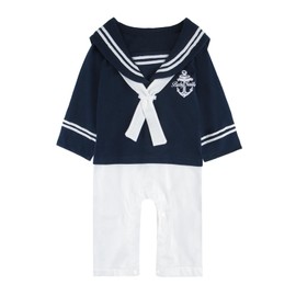 MOMBEBE COSLAND Baby Boys Sailor Outfit with Hat, Navy Blue, 3-6 Months