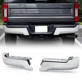 Auto Dynasty Rear Bumper Ends Replacement Compatible with 2017-2022 Ford F-250 350 450 Super Duty, Driver and Passenger Sides, Non Park Distance Sensor Holes, Polished Chrome