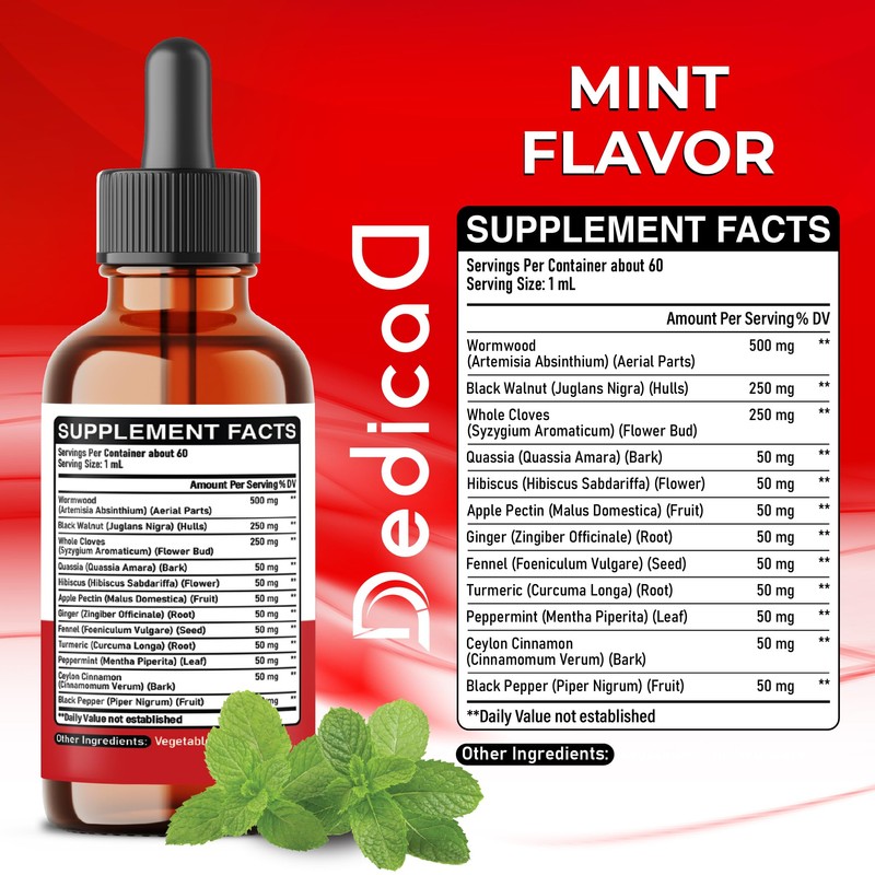 DEDICAD 12in1 Wormwood Liquid Drops Added Black Walnut, Whole Cloves