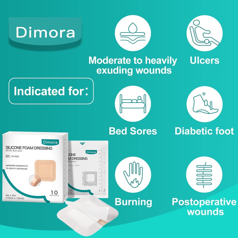 Dimora Silicone Foam Dressing with Border Adhesive 4"x4" Wound Dressing