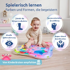 Mallie® Pink Purple Water Mat Baby BPA Free 66 x 50 cm I Perfect Tummy Time Toy for Tummy Position - Water Play Mat Baby, Baby Mat, Baby Mat for Baby 3 Months