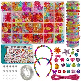 Ewparts Bead Set Jewellery Set Girls Beads for Threading from 4 24 Colours Beads for Bracelets DIY Necklaces Beads Set Including Bracelet Cord Elastic Bracelet (Beads Set 2)