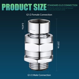 Shower Head Swivel Ball Adapter - Solid Brass Adjustable Shower Arm Extension Universal Connector Ball Joint Component for Flexible Shower Positioning (Chrome)