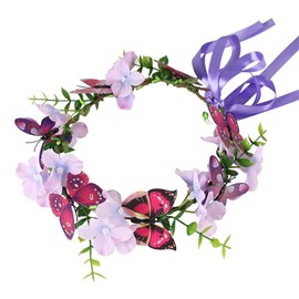 Efficewery Butterfly & Flower Crown for Women, Adjustable Boho Floral Headband with Unique Butterfly Accessories-Princess Silk Hair Accessories Floral Crown for Women (Purple, Adjustable)