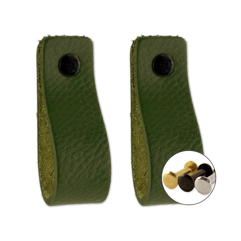 Brute Strength - Leather Handles for Furniture - Olive Green