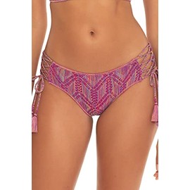 BECCA by Rebecca Virtue Mosaic Emily Crochet Lace-Up Hipster Bottoms Raspberry XS