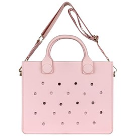 EVA Waterproof Beach Bag for Women - Lightweight Sand-proof Shoulder Tote, Quick-Dry for Pool Swim Gym Travel, 10.9×8.5×3 Inches, Multi-Color (Pink)