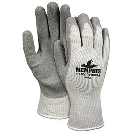 MCR Safety 9690M Flex-Therm Heavy Weight Cotton/Polyester Shell Men's Gloves with Latex Dipped Palm and Fingertips, Gray, Medium, 1-Pair
