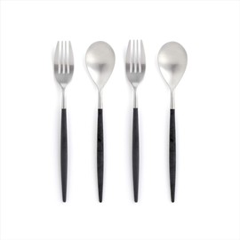 Cutipol MIO Black / Matte Silver Dessert (2 Fork/Spoon, Each), Set of 4