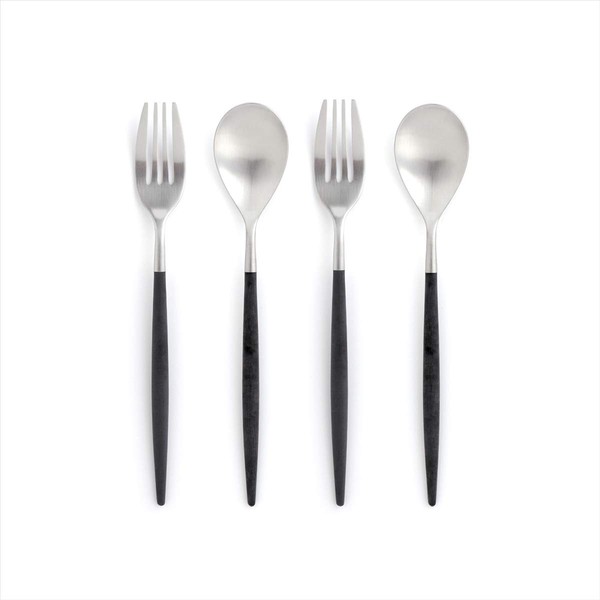Cutipol MIO Black / Matte Silver Dessert (2 Fork/Spoon, Each),