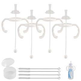 Straw Cup Conversion Kit for Dr Browns Narrow and Narrow Glass Baby Bottles, Spill-Proof Transition Kit with Silicone Straw Nipple, Weighted Straw, Handle, 4 Pack, 6m+