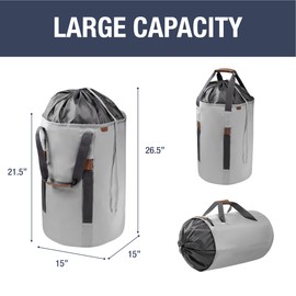 CleverMade Laundry Backpack Duffel Bag with Shoulder Straps - 62L / 16 Gal XL,Gray Shadow Gray,Drawstring Closure for Travel Clothes Gym College Dorm