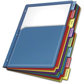 Cardinal Expanding Plastic Binder Dividers, Flexible Front Pockets Expand 1/4", 8-Tab, Insertable Multicolor Tabs, Letter Size, 1 Set (84013) , 100 sheets , Assorted