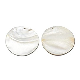 FASHEWELRY 50Pcs Natural Freshwater Shell Big Flat Round Pendants 44-46mm Top Drilled Shell Coin Disk Dangle Charms for DIY Earring Necklace Jewelry Craft Making, Creamy White Hole: 2mm