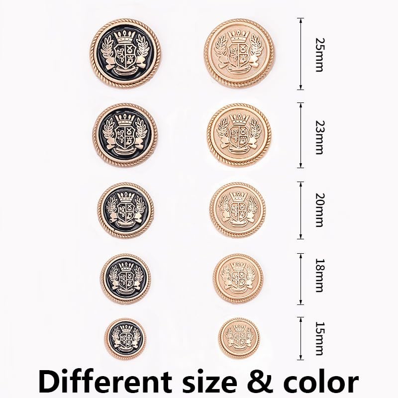14Pieces Black Gold Metal Blazer Buttons 20MM 15MM Set for