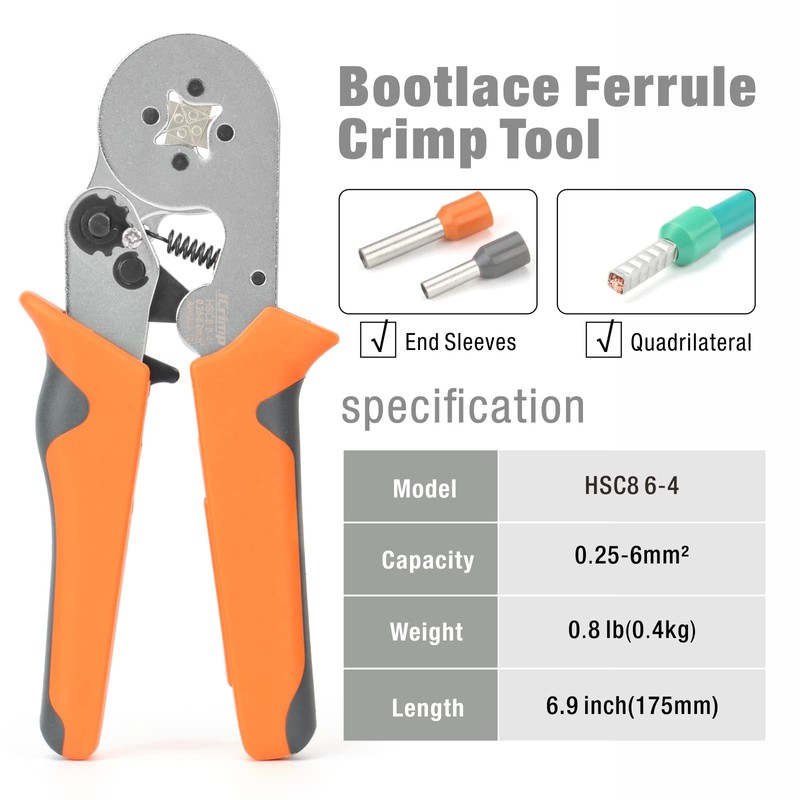 iCrimp Ferrule Crimping Tool Kit, AWG 23-10 Self-adjustable Ratchet Ferrule
