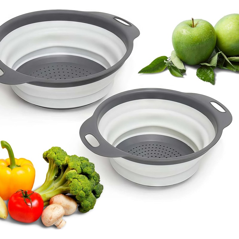 White Round Silicone Collapsible Colander – Silicone Round Kitchen Strainers