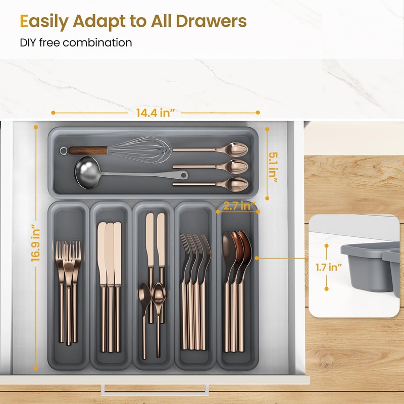 6 Pack Silicone Drawer Organizer for Kitchen, DIY Free Combination