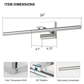 BrkNit 24 Inch LED Bathroom Vanity Light (3000K/4000K/6000K, Dimmable), Chrome Modern Bathroom Light Fixture Over Mirror, Vanity Light Bar for Bathroom with Angle Adjustable
