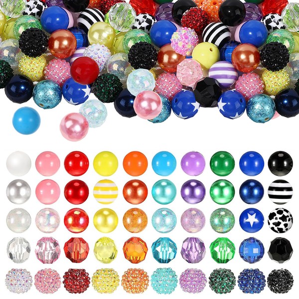 50Pcs 20mm Beads for Pens, Acrylic Bubblegum Rhinestone Beads for