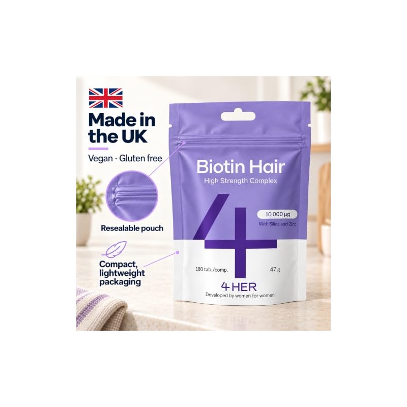 4 HER Biotin Hair Growth Supplement 10000 mcg Zinc &