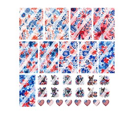 Patriotic, 4th of July Flowers Frenchie Full Nail Cover Nail Art Decals- Waterslide Nail Decals (Adult)