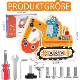 agogue Montessori Screw Board, Wooden Children's Digger Toy, Montessori Toy from 3 Years, Robust Wooden Bulldozer Motor Skills Toy for Children Nursery