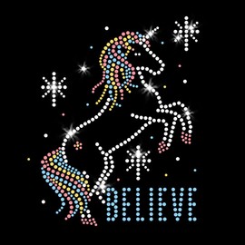 Unicorn Believer Bügelbild mit Strasssteinen, T-Shirt JCS Rhinestones