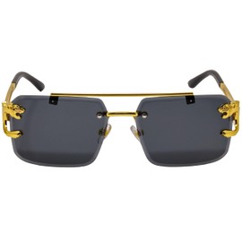 RAVI EYEWEAR Rimless Sunglasses for Men and women Fashion Square Tinted Shades Frameless Lens Metal Rectangle Glasses UV400, Black, Suitable for all face shapes