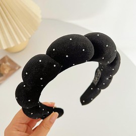 Dolebao Spa Headbands Puffy Makeup Skincare Headbands for Washing Face or Facial, Terry Cloth Fabric Hairbands for Makeup Removal Shower Skin Treatment(Black, Rhinestone)