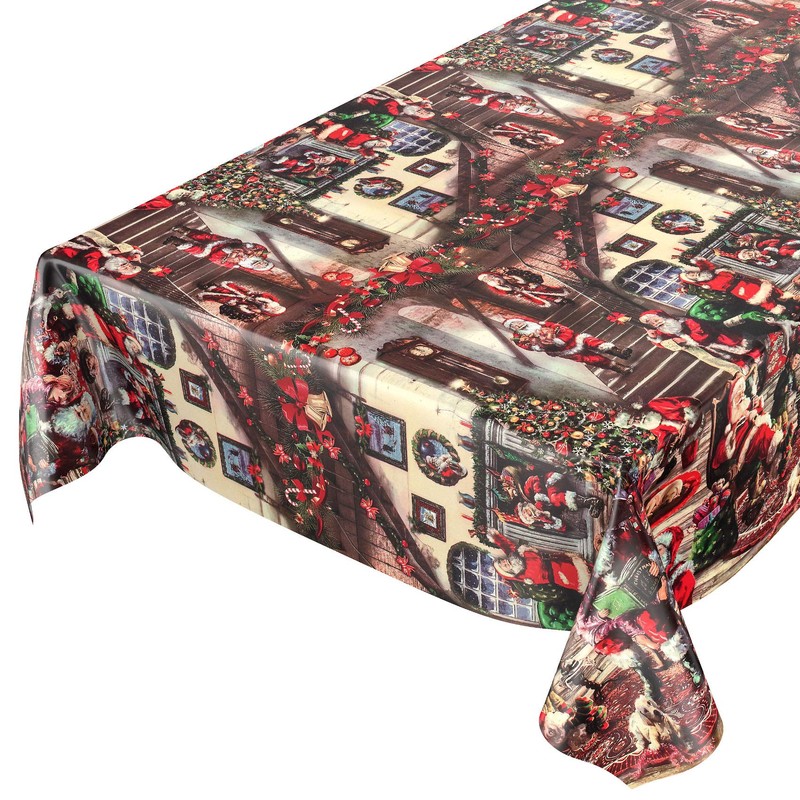 ANRO Tablecloth Christmas Tablecloth Washable Wax Tablecloth Santa Claus 100