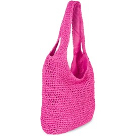 styleBREAKER Ladies Paper Straw Bag with Long Wide Handles, Beach Bag, Shoulder Bag, Braided Bag 02012397, Colour:Pink-