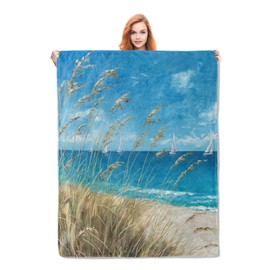 Beach Sea Blanket Gifts for Women Adults Soft Warm Lightweight Cozy Seaside Coastal Blue Ocean Nautical Modern Throw Blankets for Bed Living Room Sofa Travel Home Decor 80"x60"