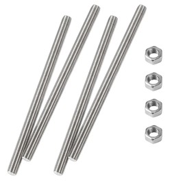HiPicco M5 x 150mm Fully Threaded Rod & Studs, 304 Stainless Steel Right Hand Threads Rods, M5-0.8 Thread Pitch for Anchor Bolts, Clamps, Hangers and U-Bolts 4pcs 【with Nuts】