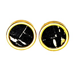 HAPPY CROWNS Stainless Steel Stud Earrings Gold Round 10 mm | Cork Earrings Black with Gold Inserts | Jewellery Unique Piece from Germany | Nickel-Free Earrings | Vegan & Handmade