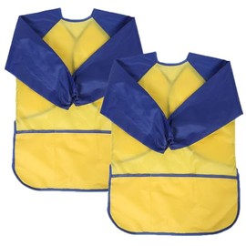 XIEJINJIA 2 Pack Kids Art Smock with Long Sleeve 3 Roomy Pockets Artist Children Play Aprons for Age 3-8 Painting Craft(Yellow)