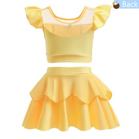 AmzManch Girls 2-Piece Swimsuit Princess Belle Bathing Suit for Role Play Dress up Kids Beach Party Swim Suit Ruffle Sleeve Bikini Set Pool Party Water Sport Swimming Tankini Size 2T/1-2Years