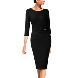 VFSHOW Womens Black Cocktail Party Elegant Ruched Work Business Office Bodycon Pencil Sheath Dress 6563 BLK L